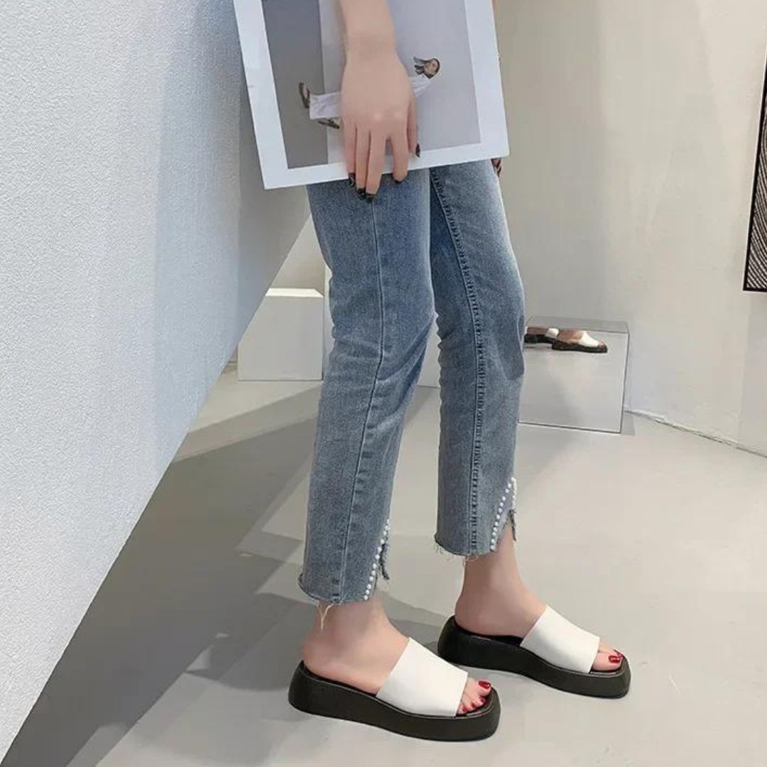 Minimalist slide sandals with wide strap