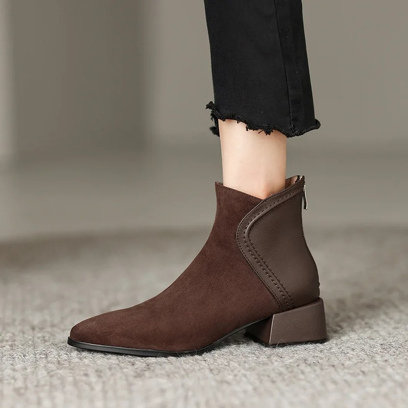 Stylish Ankle Boots with Cutouts and Low Heel