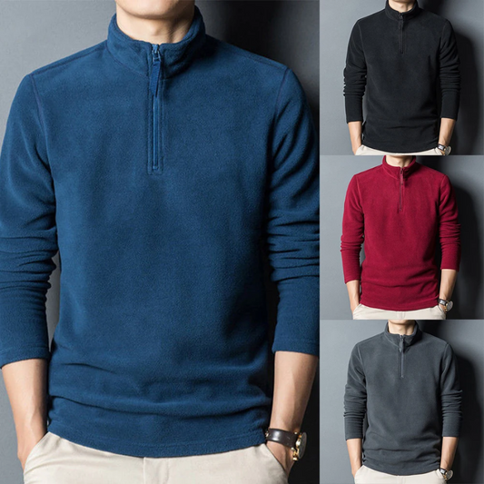 Classic fleece pullover with zip and stand-up collar