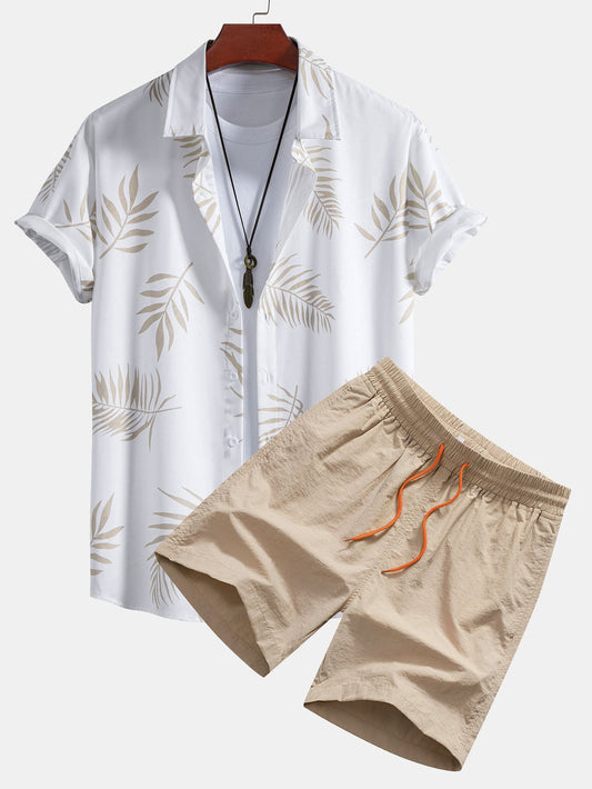 Leaf Print Button Up Shirt & Swim Shorts