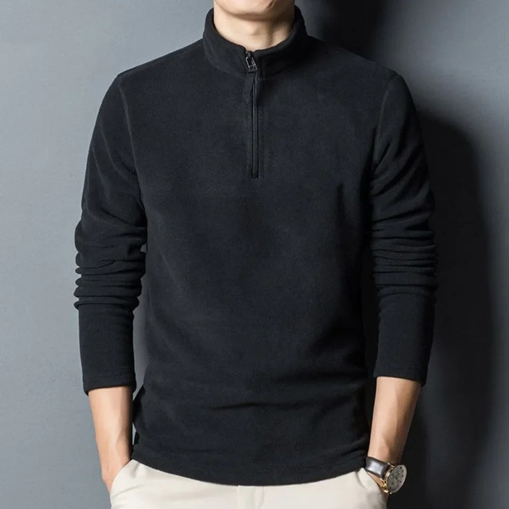 Classic fleece pullover with zip and stand-up collar