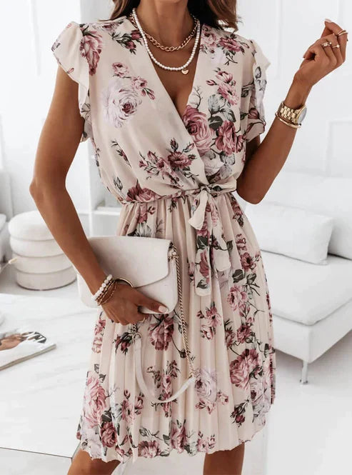 Mini dress with frill sleeves and floral print