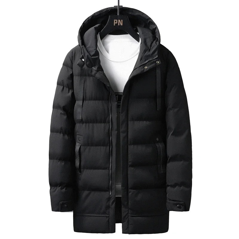 Puffer jacket men long with hood and several pockets