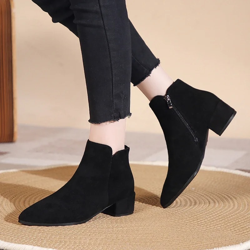 Low Heel Ankle Boots with Side Zip for Women