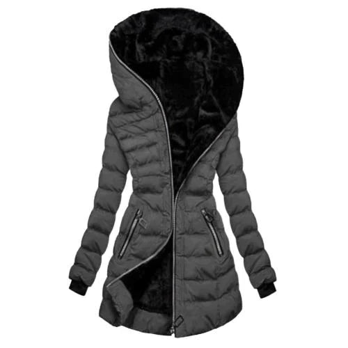 Thick winter jacket with hood and zip pockets - Warm and stylish