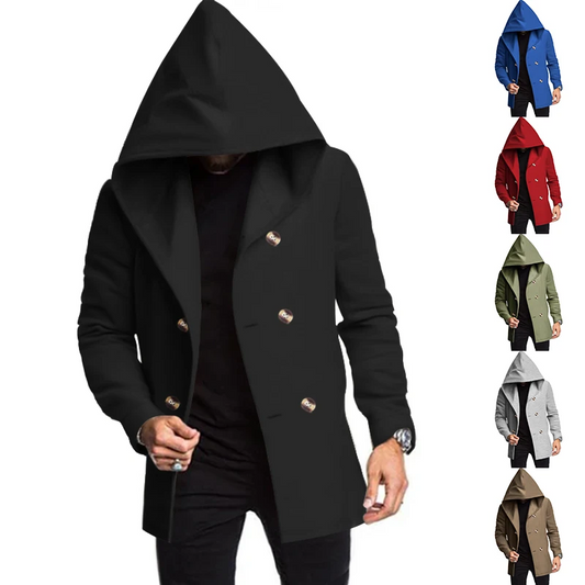 Double-buttoned coat with hood