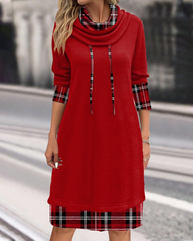 Women - Long Sleeve Dress - Classic Checked Design - Stylish Casual Wear