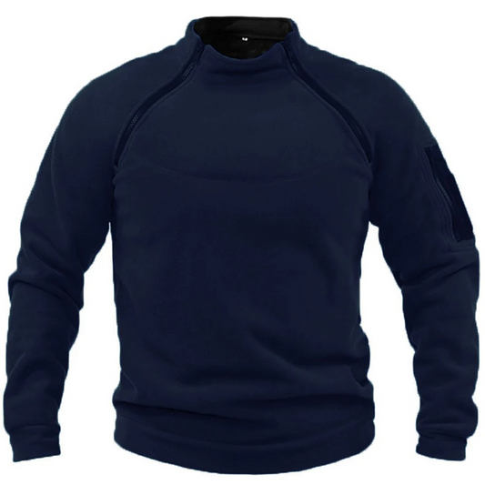 Tactical fleece pullover with zip and stand-up collar