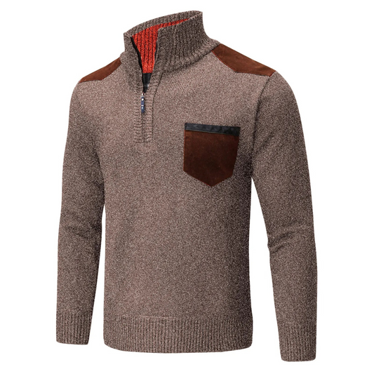 Knitted pullover with zip and breast pocket