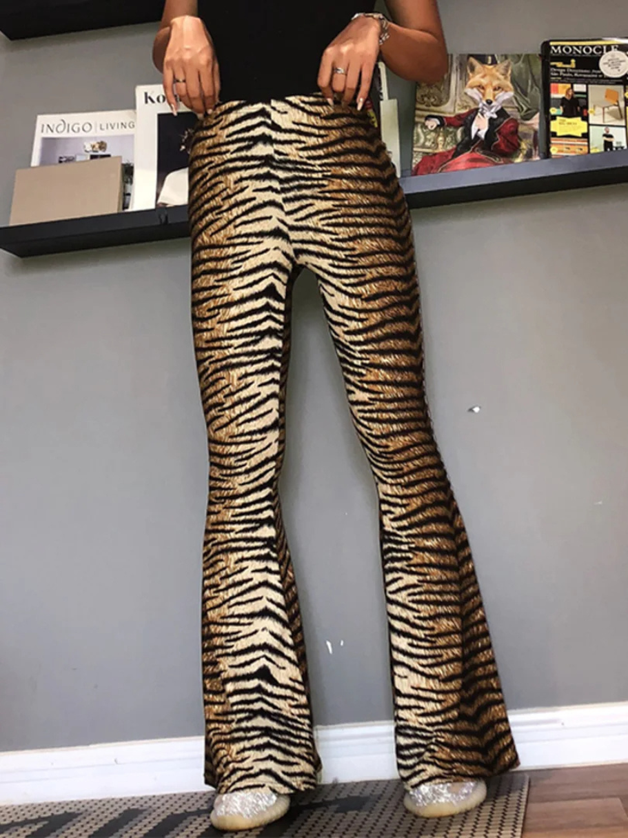 Women's leopard print flared trousers with high waist