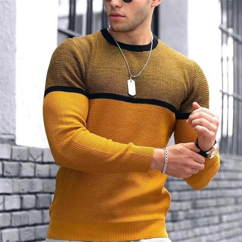 Men's jumper with colour gradient, slim-fit round neck jumper