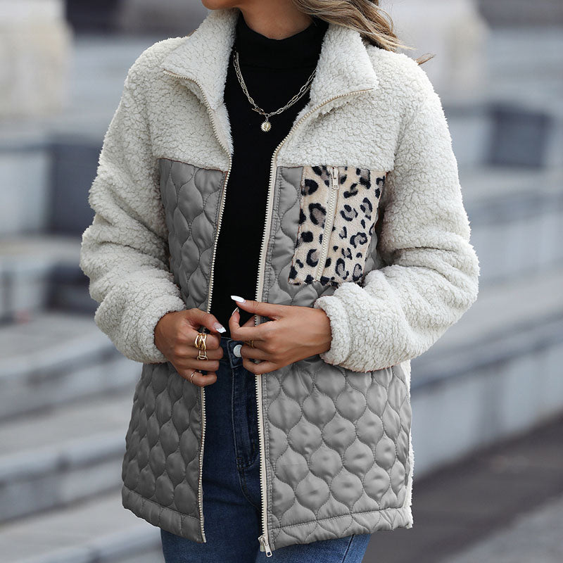 Plush coat with leopard print