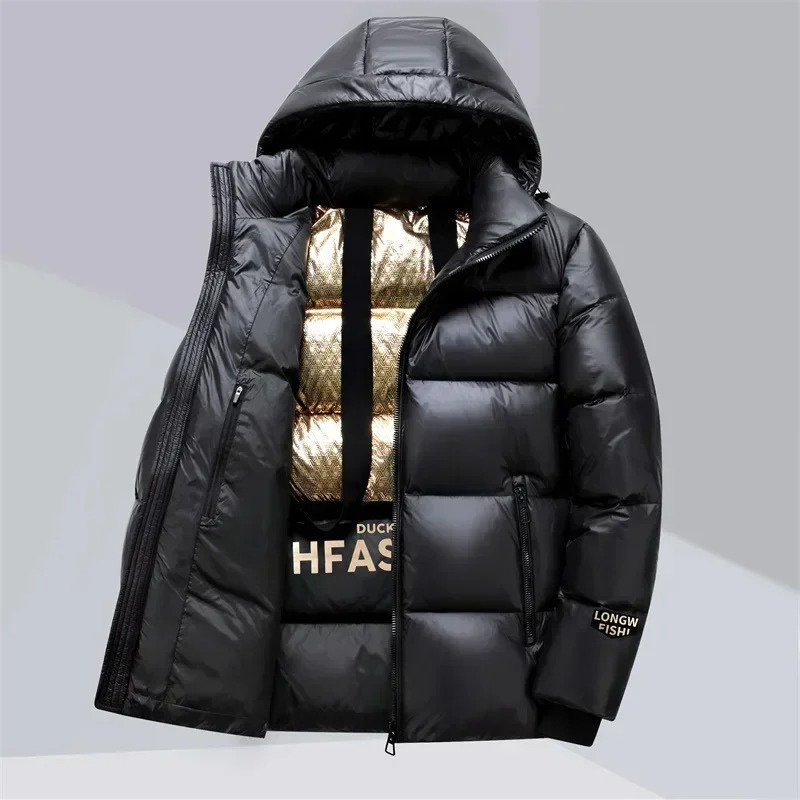 Men's puffer jacket with duck down filling and hood