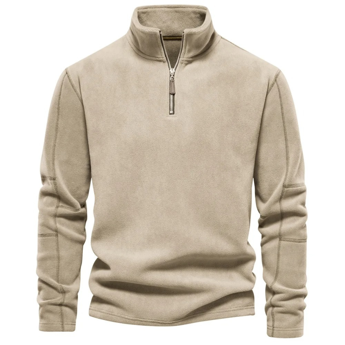 Soft fleece pullover with zip and stand-up collar