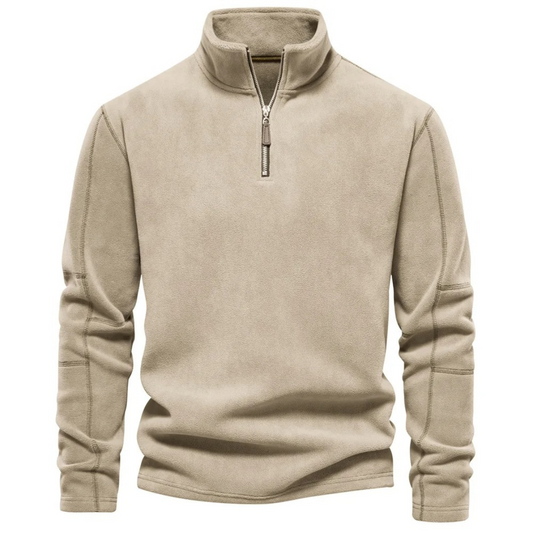 Soft fleece pullover with zip and stand-up collar