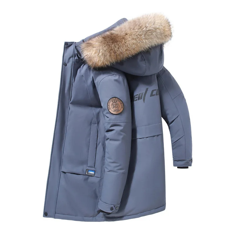 Men's parka winter jacket with detachable fur collar and hood