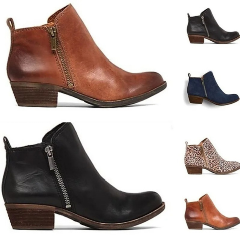 Ankle Boots with Low Heel and Vintage Finish