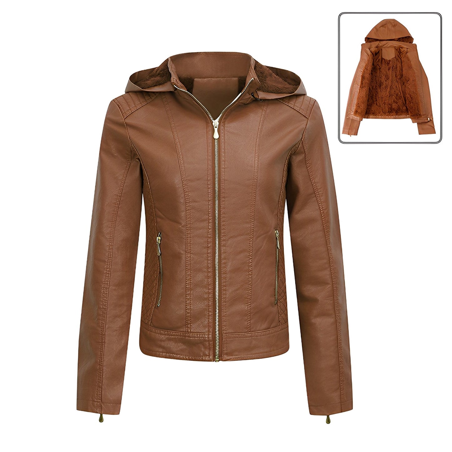 Women’s Slim Fit Leather Jacket with Zipper - Stylish and Comfortable Outerwear - Perfect for Every Occasion