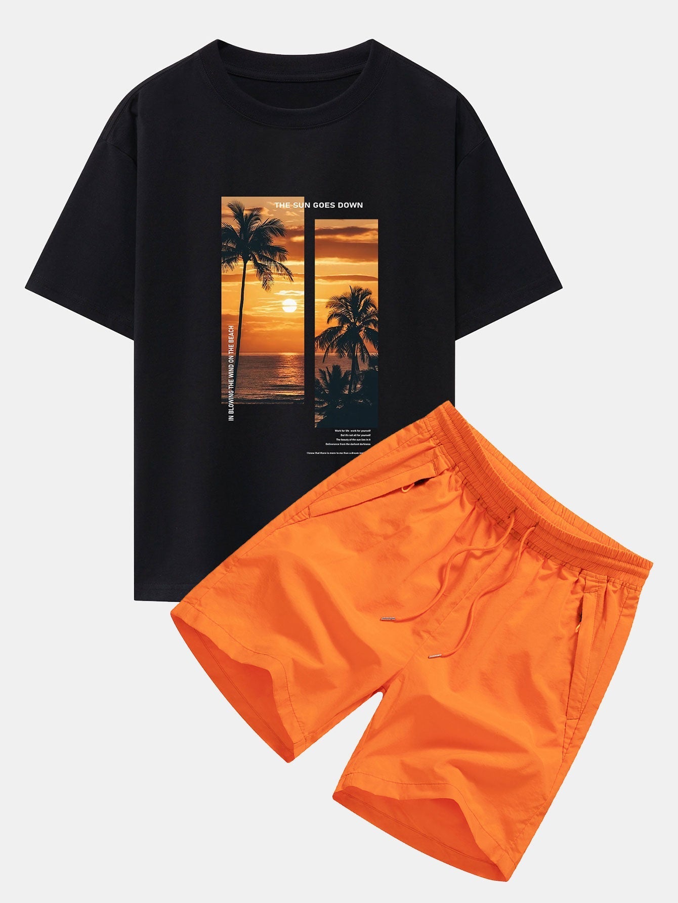 Palm Trees Landscape Slogan Print Oversize T-Shirt & Swim Shorts