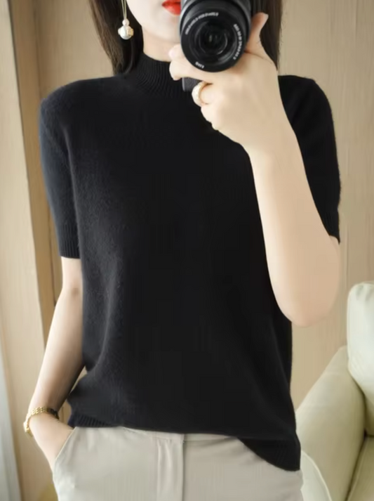 Short-sleeved knitted turtleneck jumper