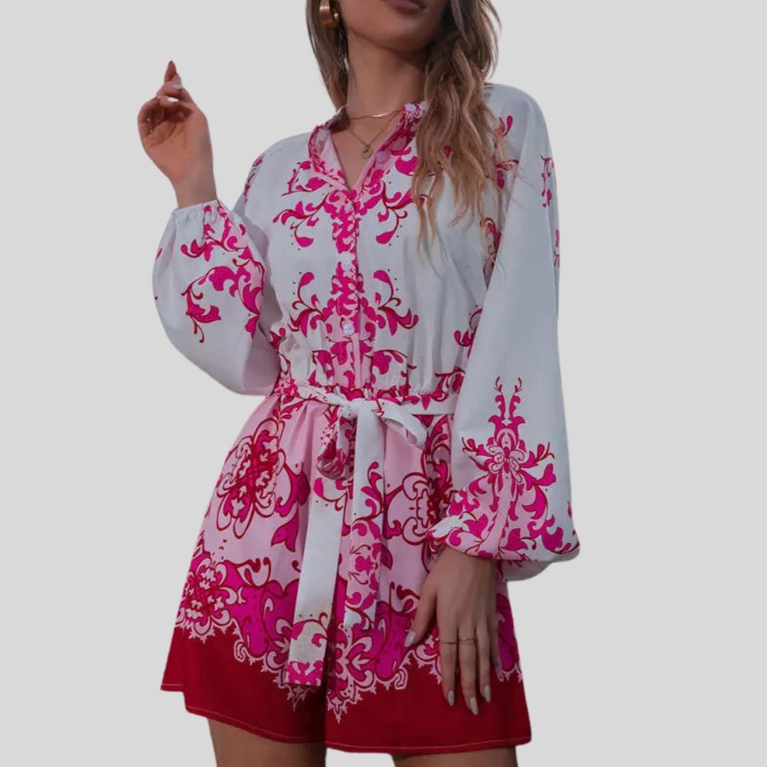 Chic playsuit with floral print and waistband