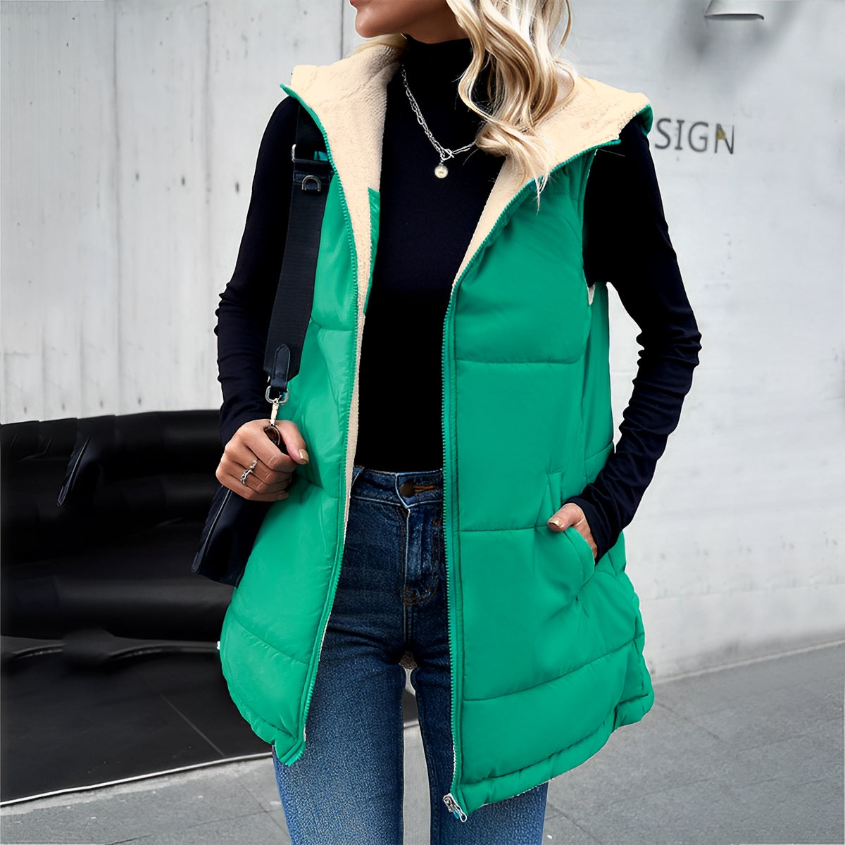 Women - Winter Waistcoat - Hooded Cotton Vest - Stylish and Warm Outerwear for Cold Weather