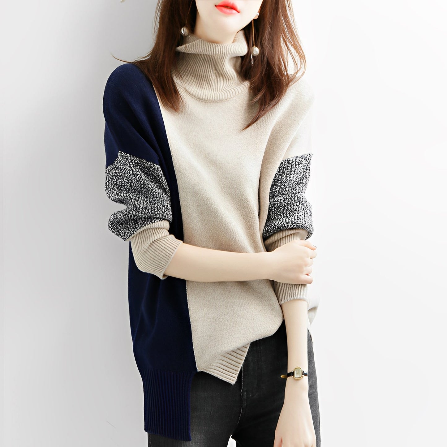 Women's Turtleneck Jumper - Cozy Knit Fabric - Essential Basic Style for Every Wardrobe