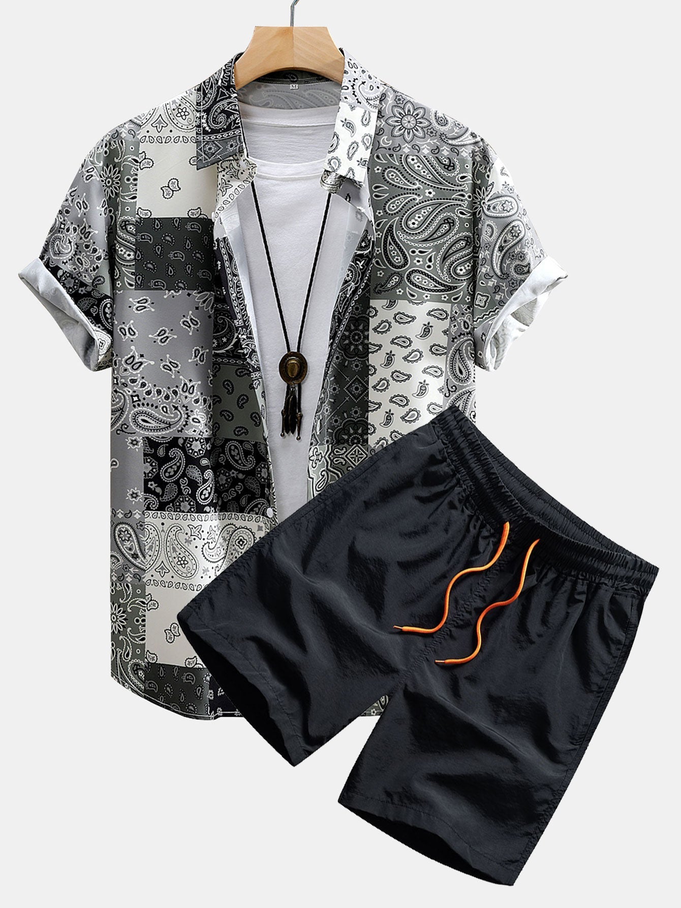 Paisley Print Button Up Shirt & Swim Shorts