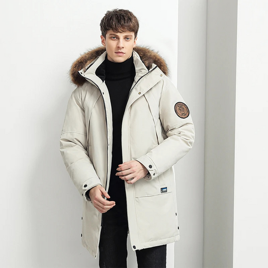 Men's parka winter jacket with fur hood and windproof material