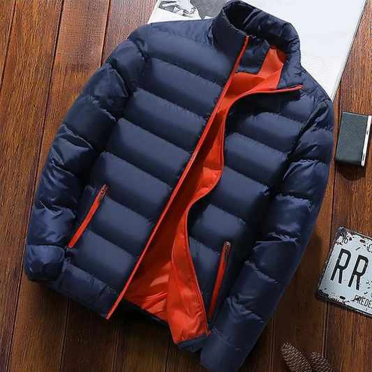 Men's puffer jacket with contrast lining and zip pockets