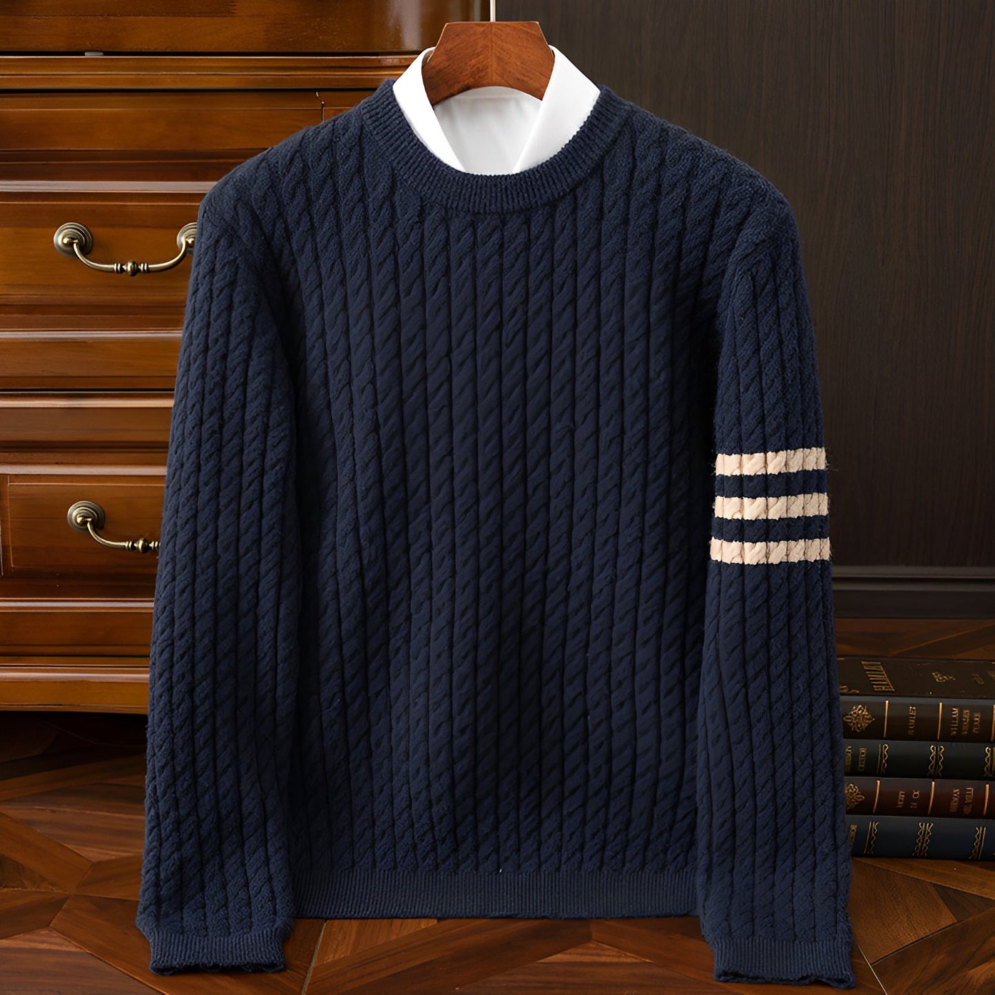 Men's Chunky Knit Jumper - Round Neck - Loose Fit