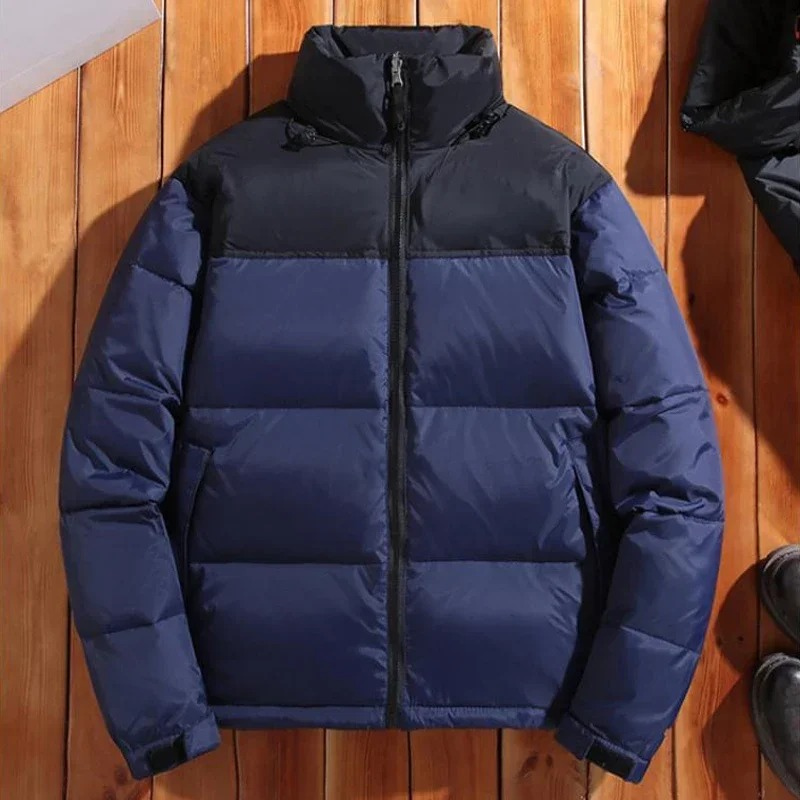 Men's puffer jacket with stand-up collar and front zip