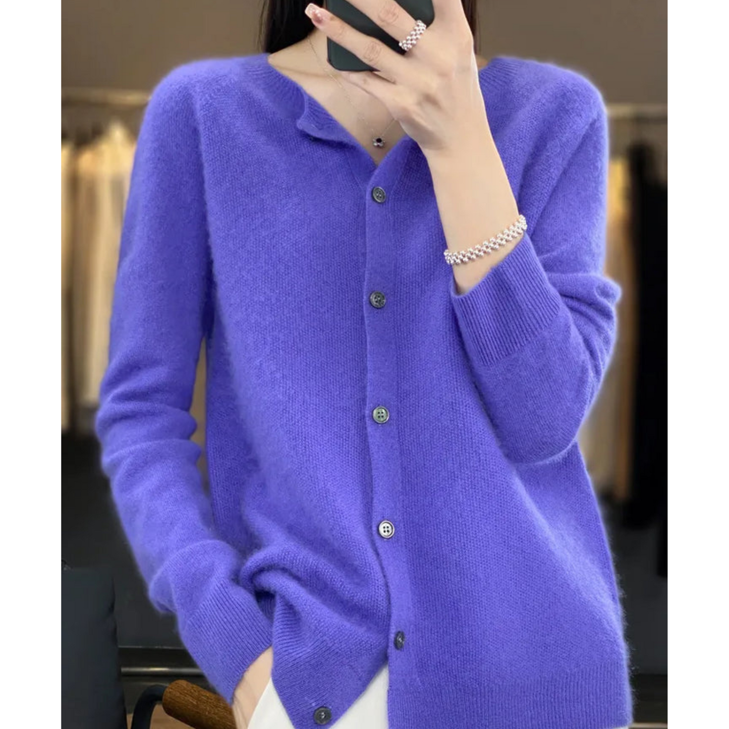 Wool Ladies O-neck Cardigan Cashmere Sweater