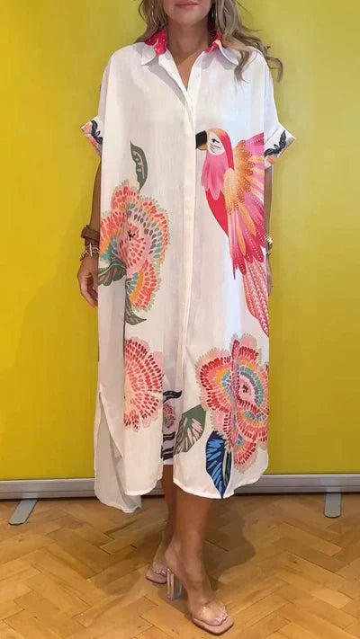 Dress with parrot print