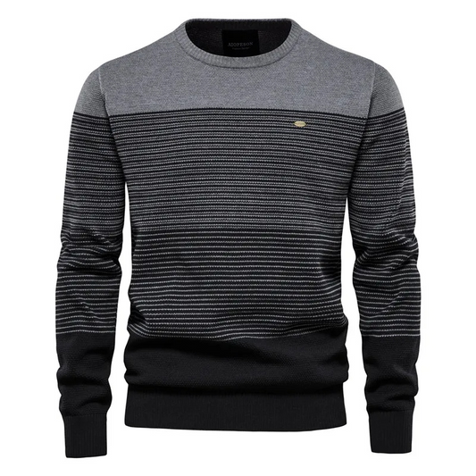 Multicoloured round neck men's jumper with modern stripe pattern