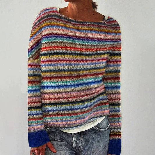 Women - Jumper - Striped Design - Cozy Knit Sweater for Casual Style