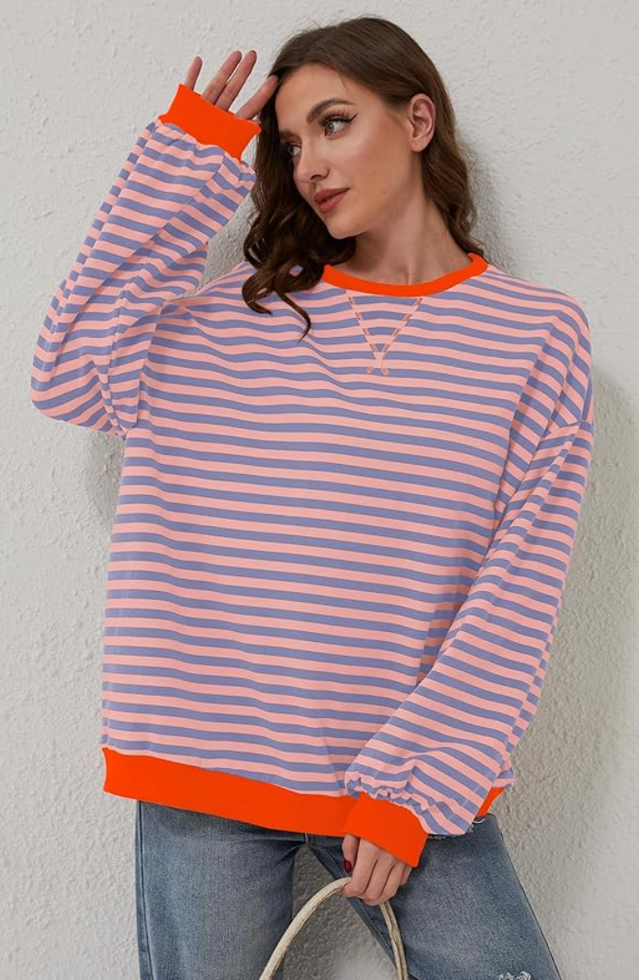 Women - Winter Jumper - Cozy Striped Knit - Casual Sweater for Cold Weather