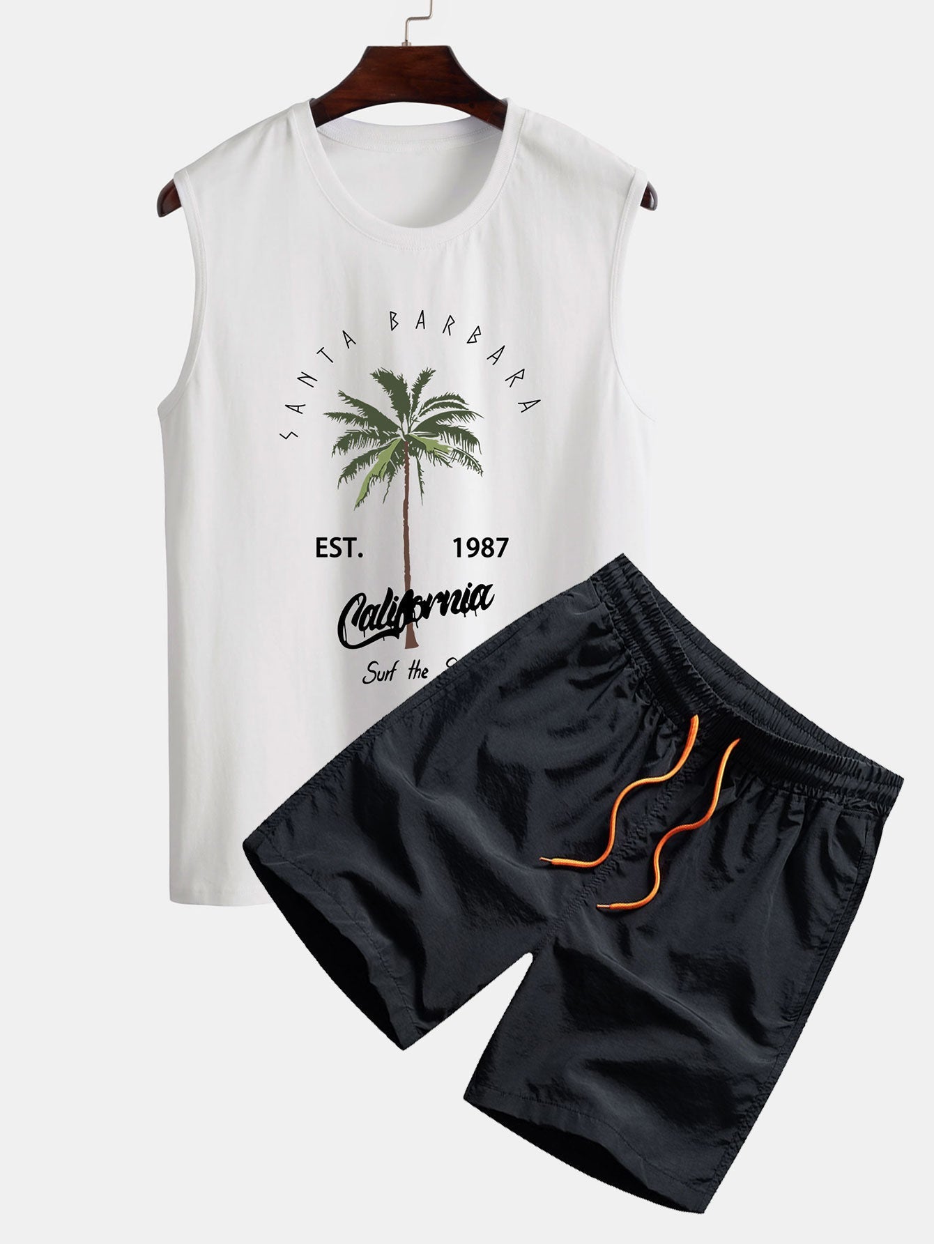 California Palm Tree Print Tank Top & Swim Shorts