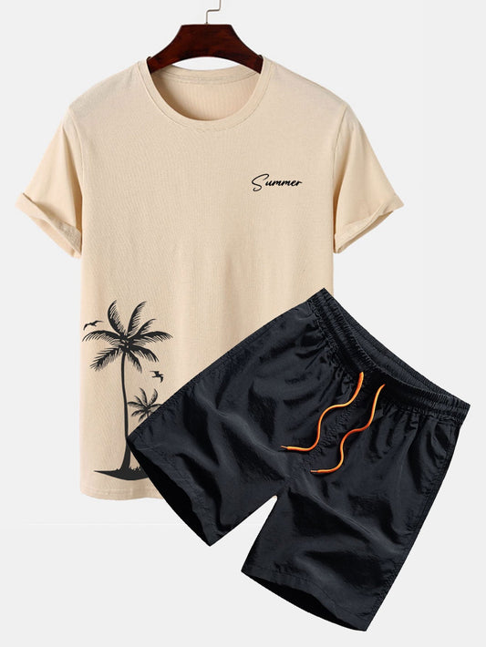 Summer Palm Tree Print T-Shirt & Swim Shorts