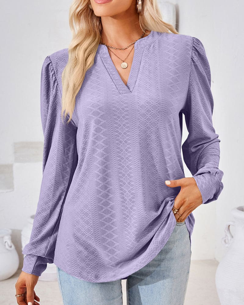 Jacquard top with V-neckline