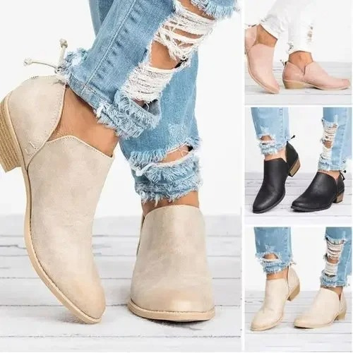 Entry Ankle Boots with Low Heel and Round Nose