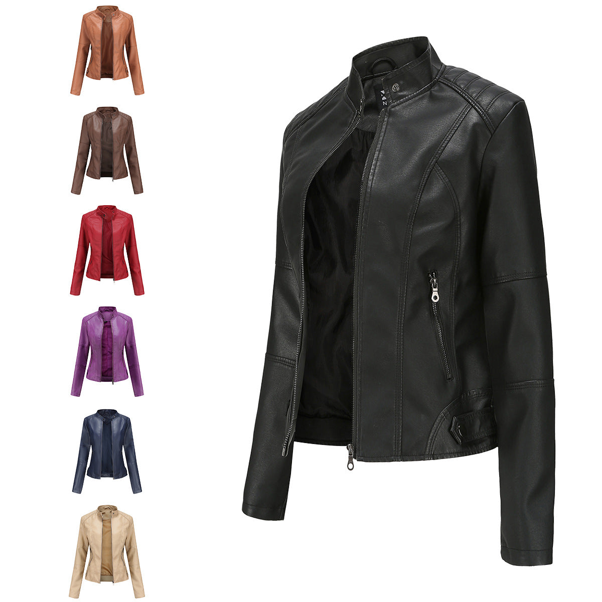 Women - Slim Leather Jacket - Lightweight Spring Style - Trendy Outerwear for Every Occasion