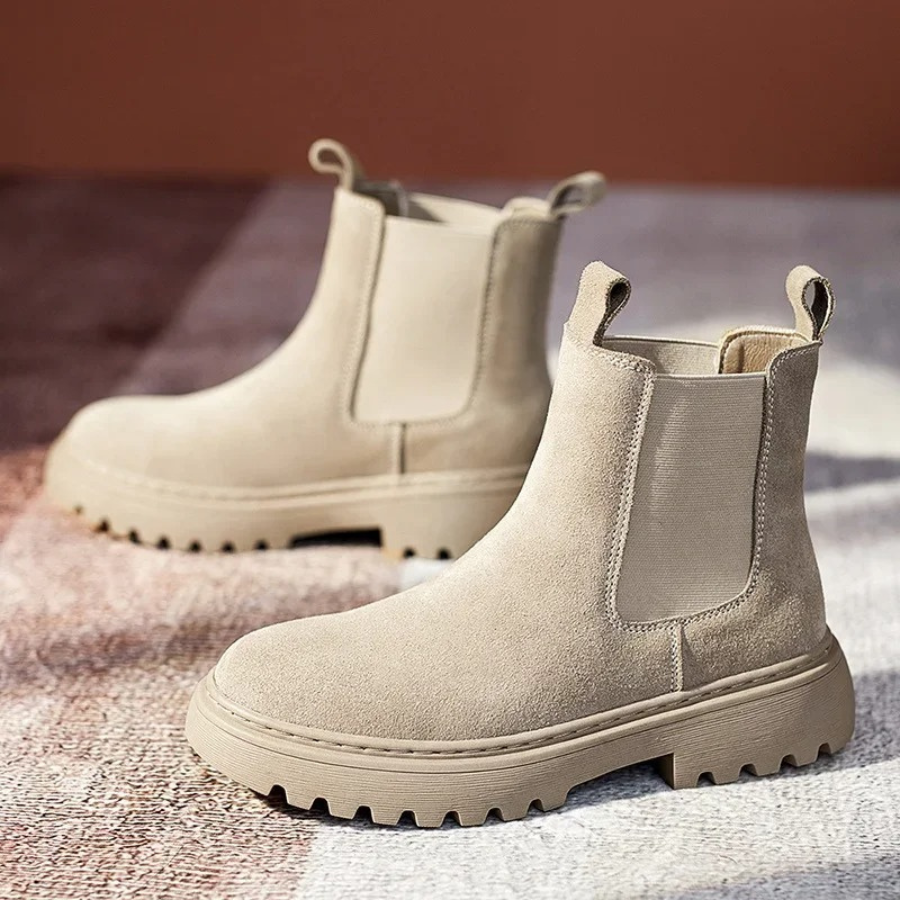 Women's Suede Chelsea Boots with Draw Loops and Rugged Sole