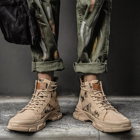 Boots with camouflage inserts and non-slip outsole