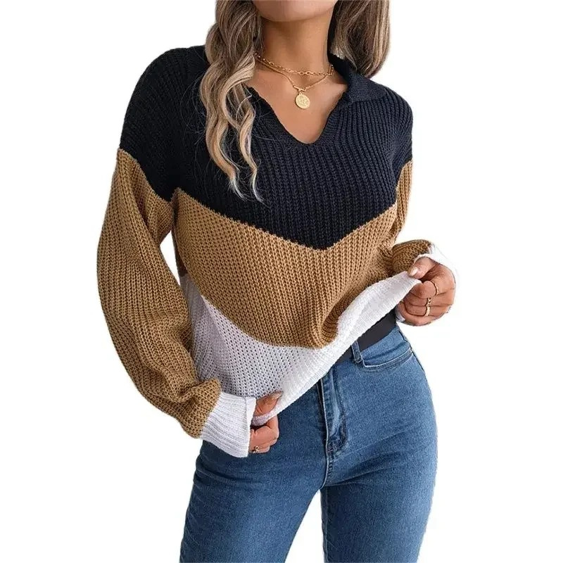 Knitted Ladies' Sweater with V-Neck