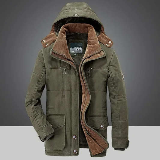 Warm parka jacket for men with soft lining and hood