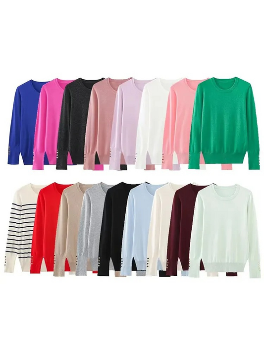 Fashionable Women's Sweater With Button Detail