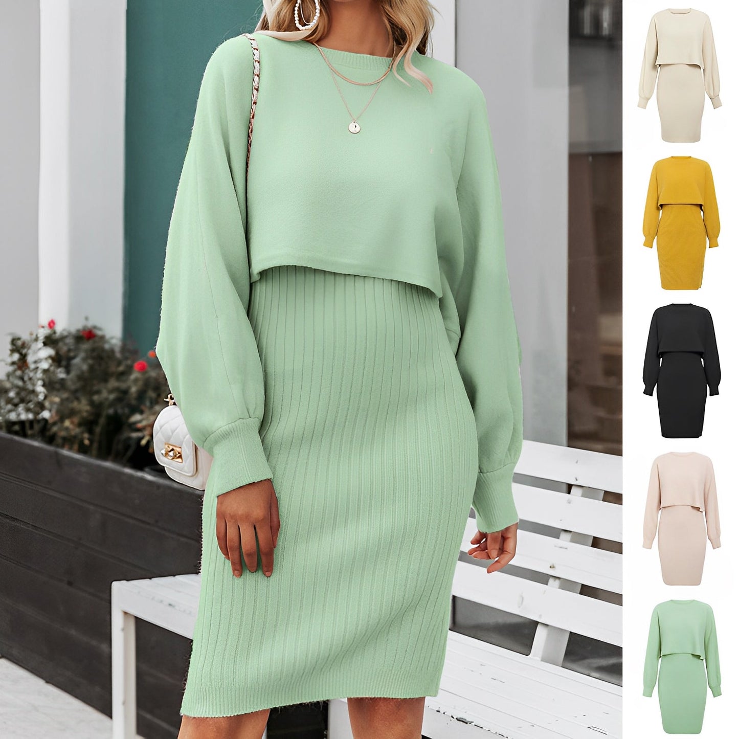 Women - Knitted Dress Set - Cozy 2-Piece Outfit - Stylish and Comfortable for Any Occasion