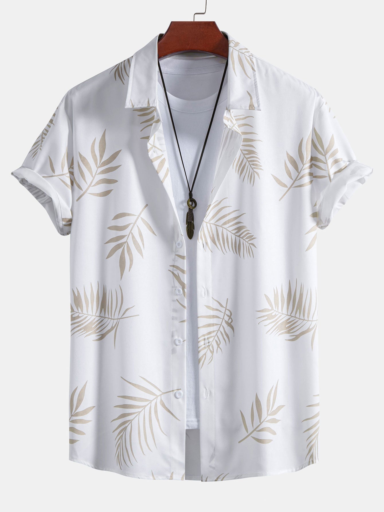 Leaf Print Button Up Shirt & Swim Shorts