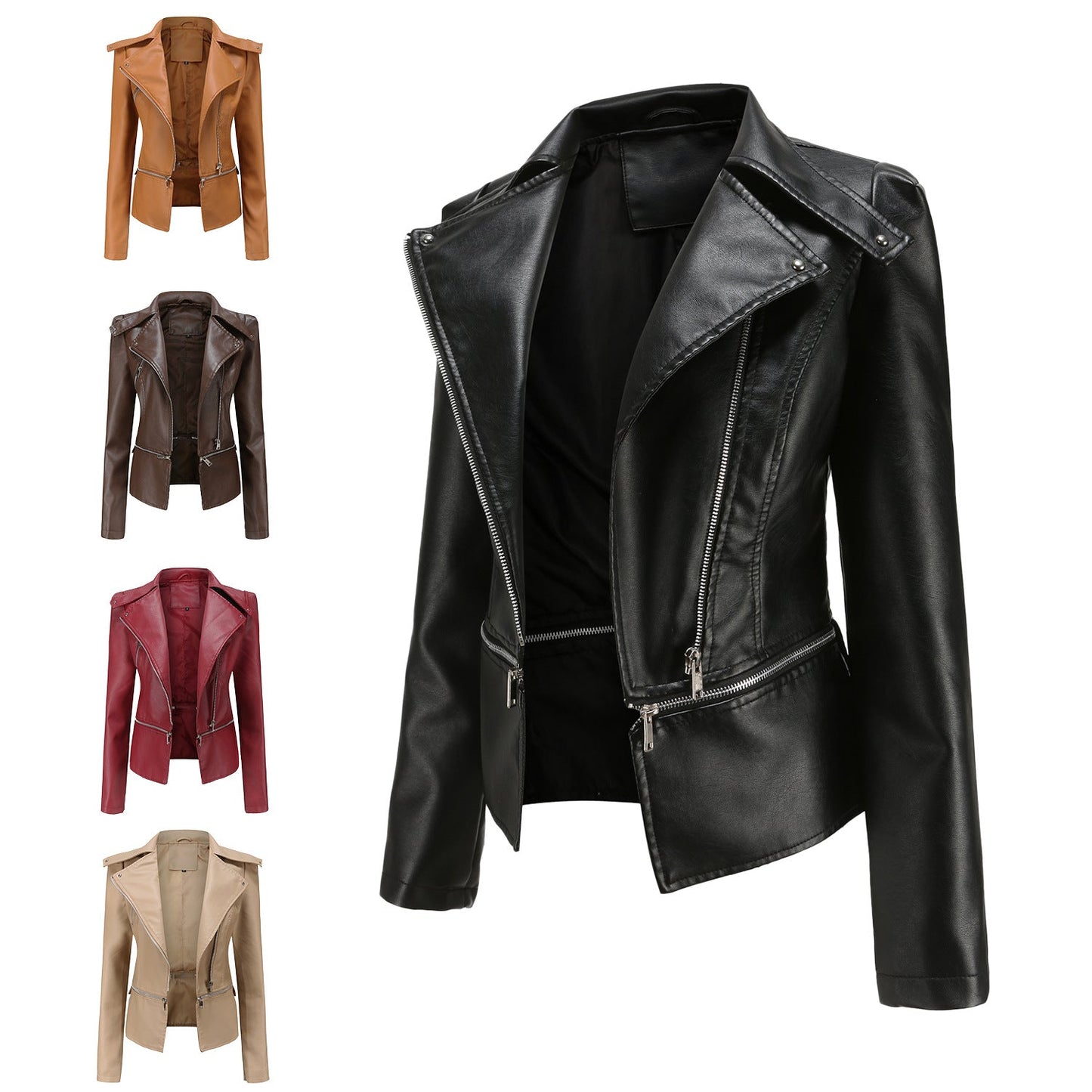 Women - Leather Jacket - Autumn Style with Detachable Hem - Trendy Fall Outerwear